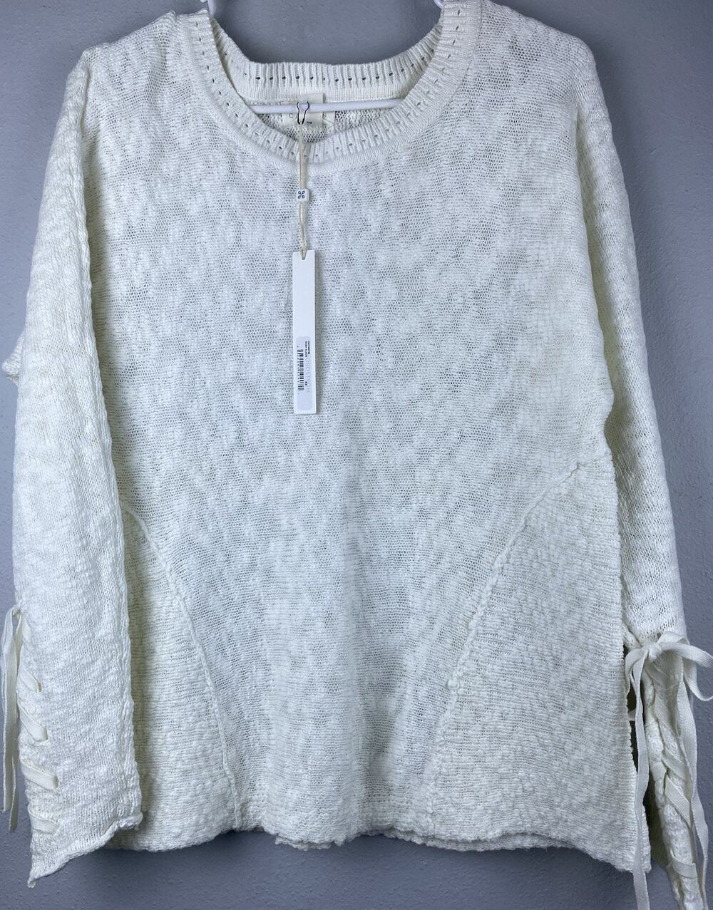 NWT Caslon Sz XS Oversize Batwing Ivory Minimalist Details Lace Cuff Slv Sweater